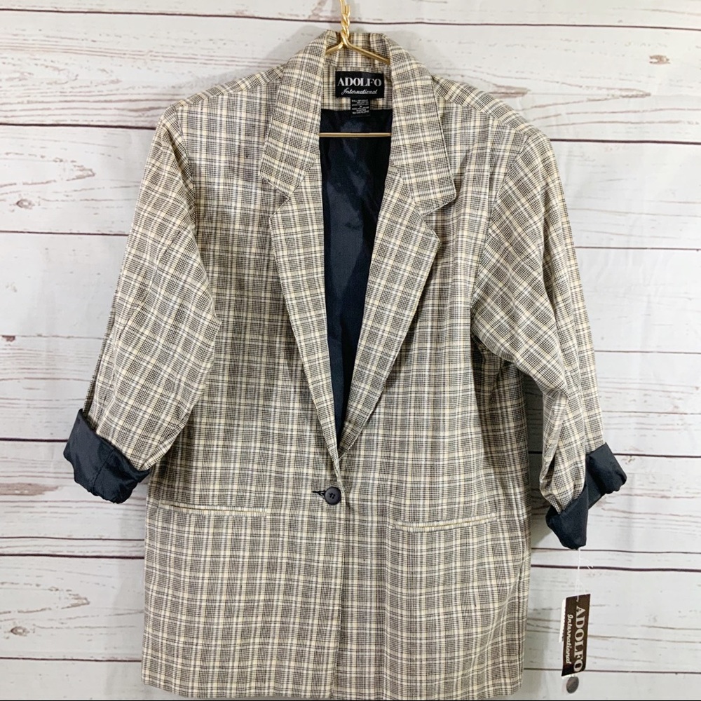 Adolfo Lined Plaid Jacket Size M